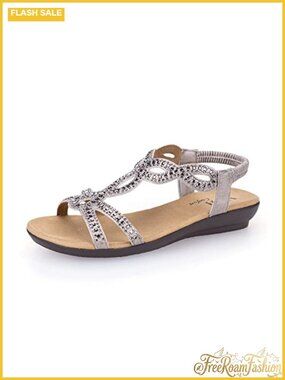 Womens Flat Sandals Rhinestone Open Toe Elastic Strap Slip On Dress